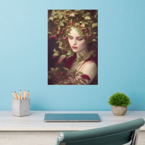 Holly Berries Beautiful Woman  Christmas   Wall Decal