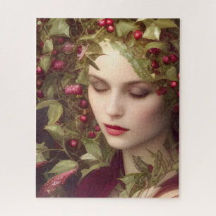 Holly Berries Beautiful Woman Holiday Jigsaw Puzzle