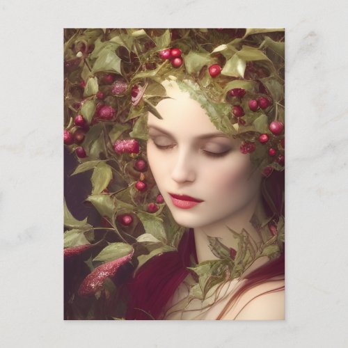 Holly Berries Beautiful Woman Holiday Postcard