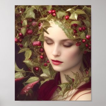 Holly Berries Beautiful Woman Holiday Poster | Zazzle