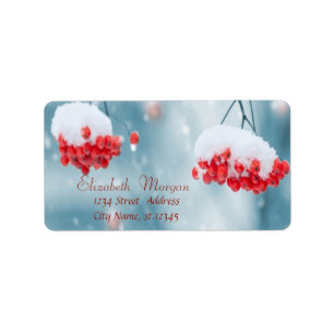 Holly Berries,Branches,Snow Holiday Label
