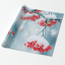Holly Berries Branches Snow Holiday Wrapping Paper