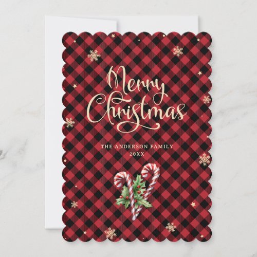 Holly Berries Candy Cane Snowflake Merry Christmas Holiday Card
