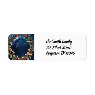 Holly Berries Celestial Winter Christmas Wreath Label