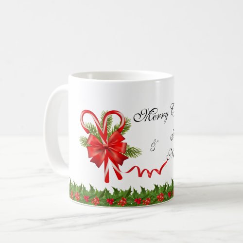 Holly Berries Christmas and Candy Canes Coffee Mug