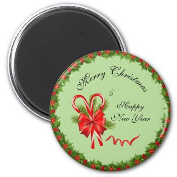 Holly Berries Christmas And Candy Canes Magnet by ChristmaSpirit at Zazzle