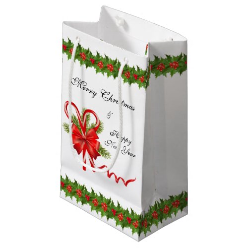 Holly Berries Christmas and Candy Canes Small Gift Bag