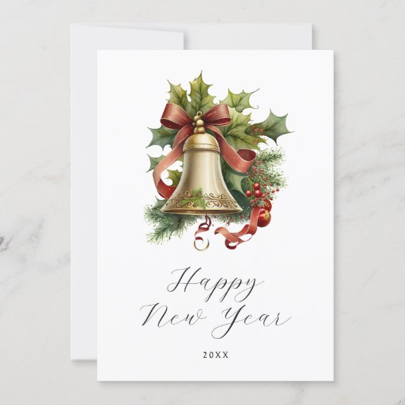 Holly Berries Christmas Bell Happy New Year Card