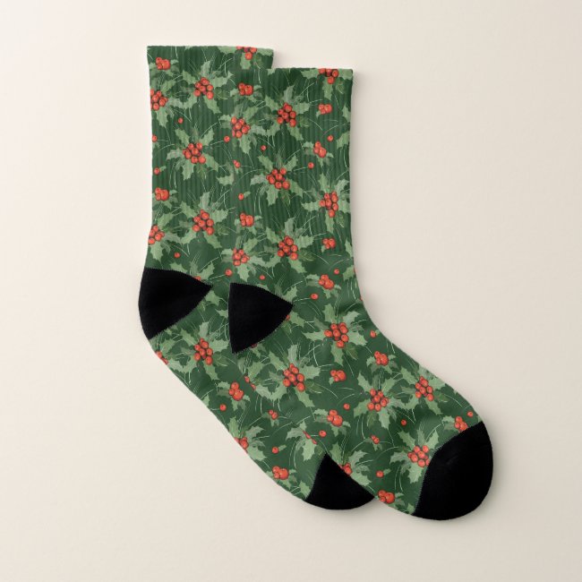 Holly Berries Christmas Design Socks