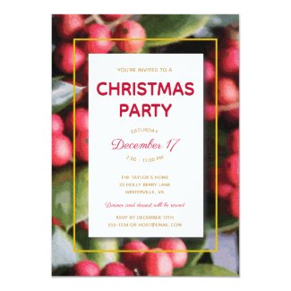 Holly Berries Christmas Dinner Party Invitation