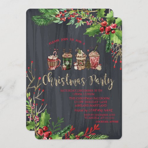 Holly BerriesChristmas Drinks Company Christmas  Invitation