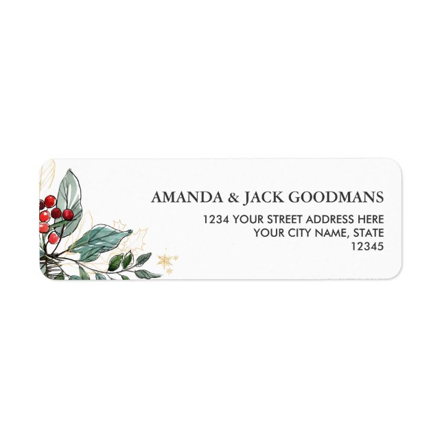 Holly Berries Christmas  Floral Wedding Label (Front)