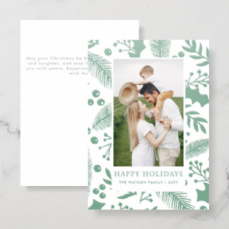 Holly Berries Christmas Holidays Photo Letterpress Photo Cards