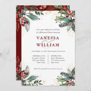 Holly Berries Christmas Wedding Rehearsal Dinner Invitation