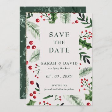 Holly Berries Christmas Winter Photo Save The Date