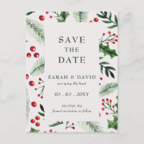 Holly Berries Christmas Winter Save the Date Announcement Postcard