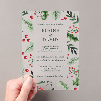 Holly Berries Christmas Winter Wedding Acrylic Invitations