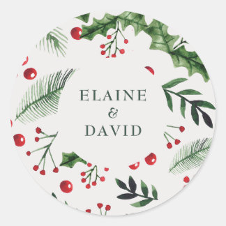 Holly Berries Christmas Winter Wedding Classic Round Sticker