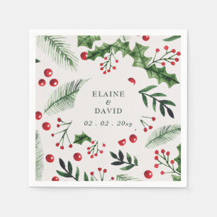Holly Berries Christmas Winter Wedding Napkins
