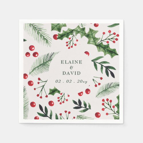 Holly Berries Christmas Winter Wedding Napkins