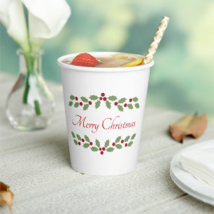 Holly Berries Classic Christmas Festive Red Green Paper Cups