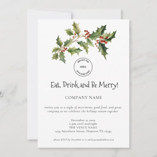 Holly Berries Company Logo Christmas Party Invitation