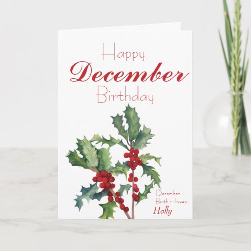 Holly Berries December Birthday Card