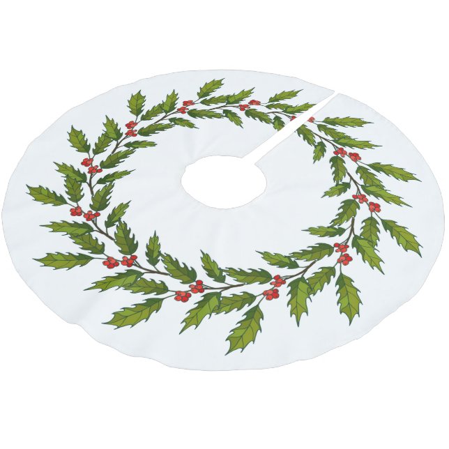 Holly Berries Design Christmas Tree Skirt (Angled)