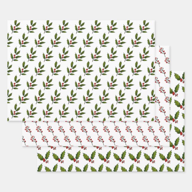 Holly Berries Design Wrapping Paper Sets (Set)