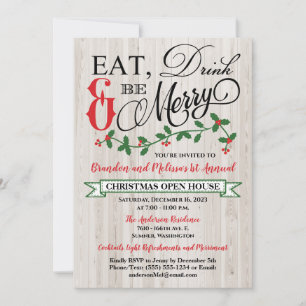 Holly, Berries, Eat, Drink, and Be Merry Party Invitation
