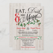 Holly, Berries, Eat, Drink, and Be Merry Wedding Invitation (Front/Back)