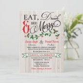 Holly, Berries, Eat, Drink, and Be Merry Wedding Invitation (Standing Front)