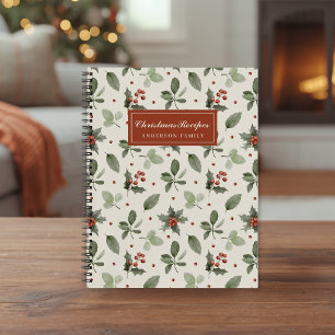 Holly Berries Family Name Christmas Recipe Notebook