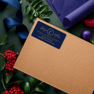 Holly Berries Faux Gold Monogram Return Address Label