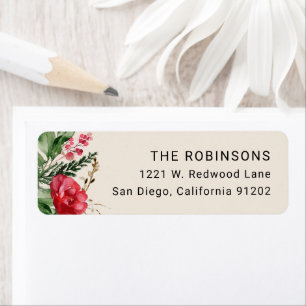 Holly Berries Floral Boho Christmas Return Address Label