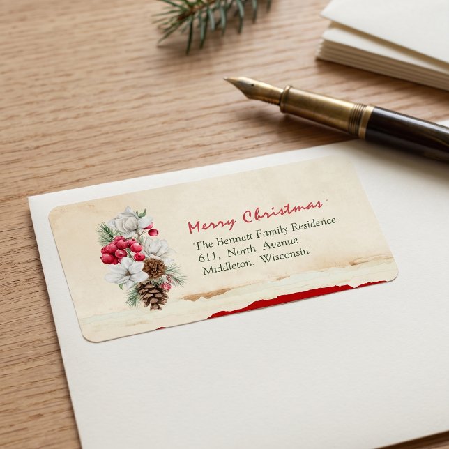 Holly Berries Foliage Pine Cones Return Address    Label (Creator Uploaded)