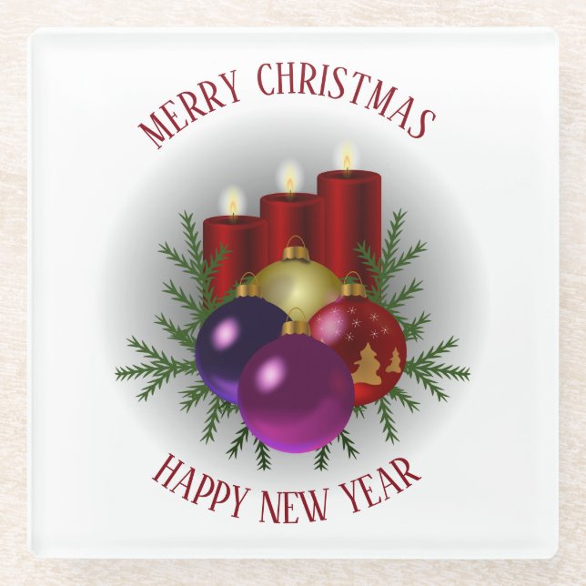Holly Berries Glass Coaster (Front)