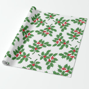 Holly Berries green Wrapping Paper