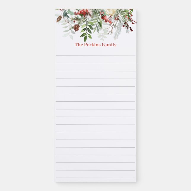 Holly Berries & Greenery Personalized Magnetic Notepad (Front)