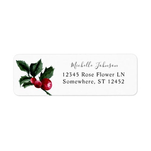 Holly Berries  Greenery Return Address Label