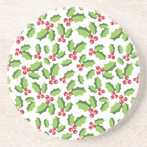 Holly Berries Holly Leaves Mistletoe Holiday Drink Coaster