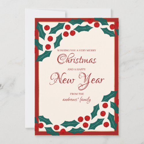 Holly Berries Ivy Leaves Border Christmas Party Holiday Card