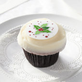 Holly Berries & Leaves Edible Frosting Rounds (Cupcake)