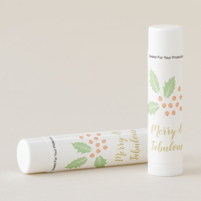 Holly Berries Merry Christmas Favor Lip Balm (Front)