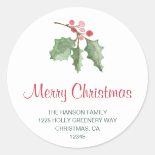 Holly Berries Merry Christmas Return Address Classic Round Sticker