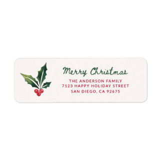 Holly Berries Merry Christmas Return Address Label