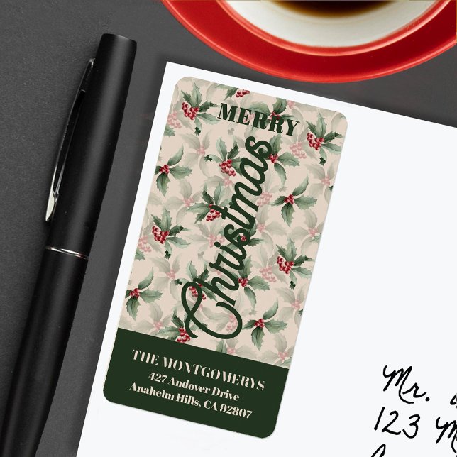 Holly Berries Merry Christmas Return Address Label (Vintage holly and berries Merry Christmas return address labels)