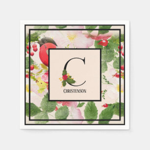 Holly Berries Monogram Letter C Family Name Paper Napkins