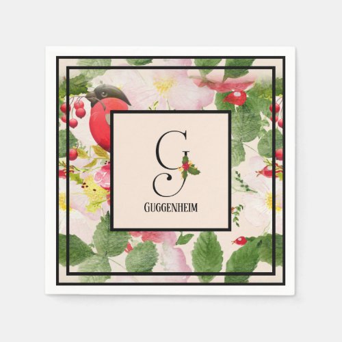 Holly Berries Monogram Letter G Family Name Paper  Napkins