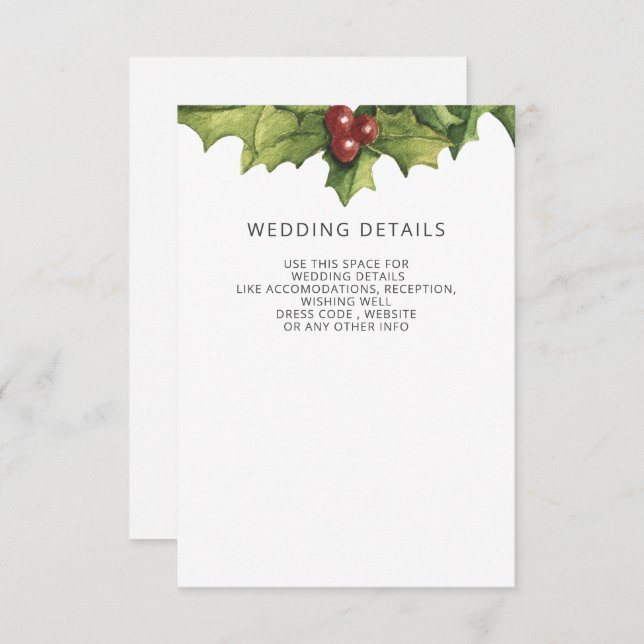 Holly Berries Monogram Winter Wedding Enclosure Card (Front/Back)